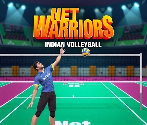 Net Warriors: Indian Volleyball Spike Action Net Warriors: Indian Volleyball gameplay showing a player performing a spike