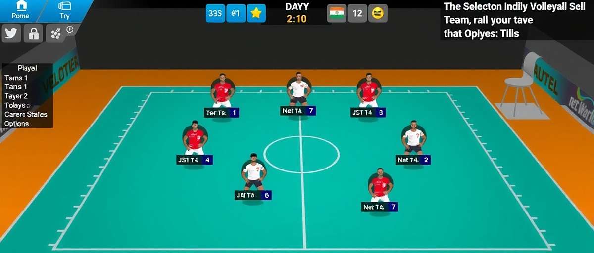 Net Warriors: Indian Volleyball Team Strategy Net Warriors: Indian Volleyball team selection screen showing optimal player positions