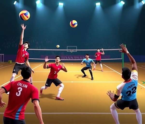Net Warriors: Indian Volleyball Blocking Net Warriors: Indian Volleyball gameplay showing a team blocking